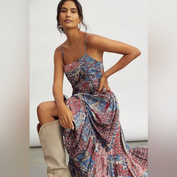 Nikita Mhaisalkar Dresses & Skirts - Nikita Mhaisalkar Bohemian Blue and Red Patchwork Tiered Maxi Dress// Size 0